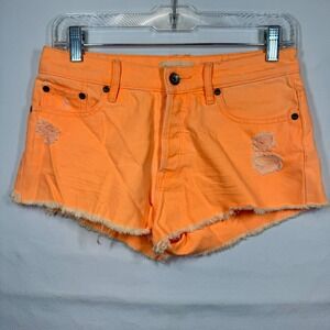 Roxy Denim Shorts Distressed Frayed Hem Orange Button Fly Summer‎ Casual Size 27